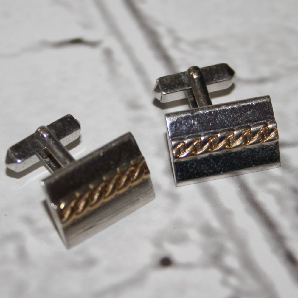 ⚪💛 Vintage Silver + Gold Cuff Links · .75" 💛⚪